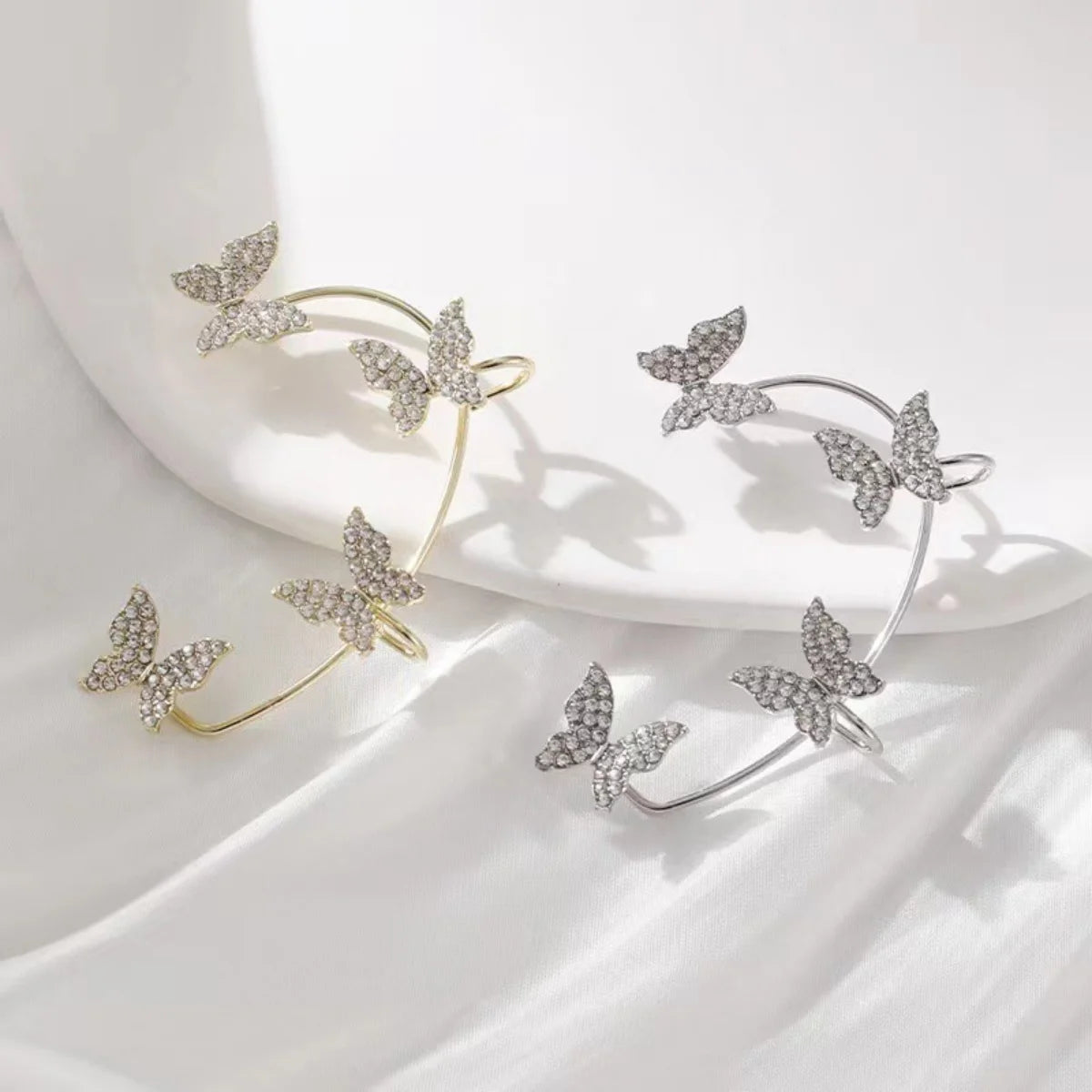 Korean Style Butterfly Ear Clips Without Piercing For Women Sparkling Zircon Ear Cuff Clip Earrings Wedding Party Jewelry Gifts