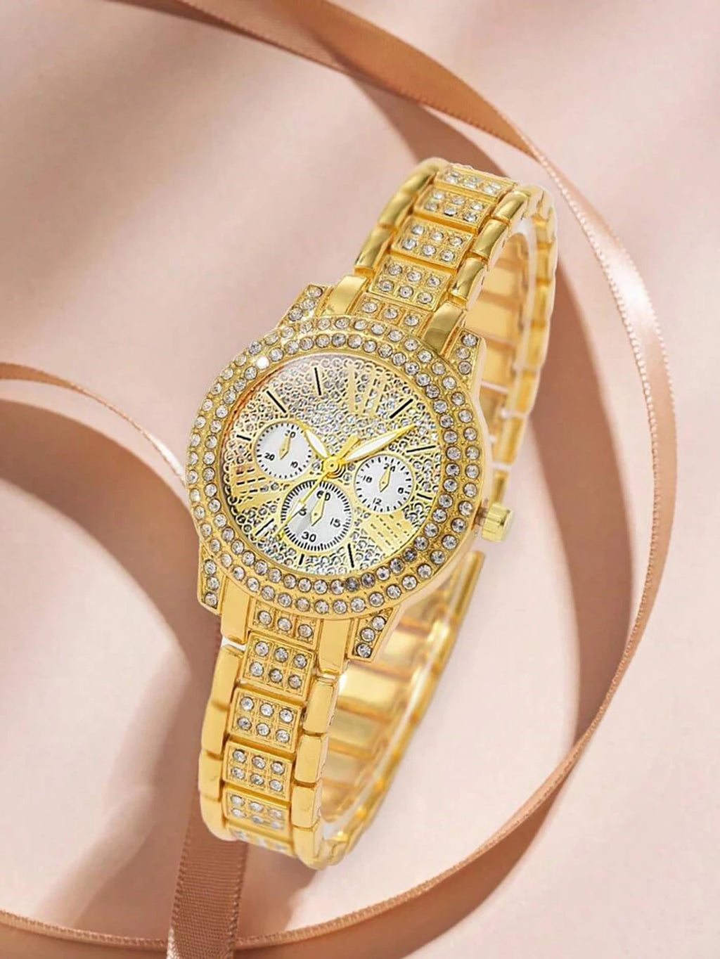 Luxurious Fashion Ladies round Shell Quartz Watch Set with Feathers Shaped Embedded Jewelry Accessory Ideal Gift