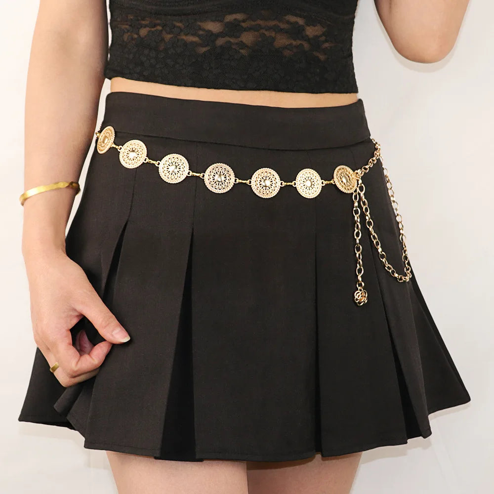 Vintage Metal Waist Chain, Women Fashion Accessory, Decorative Waist Belt for Dresses and Sweaters, Slimming Waist Chain