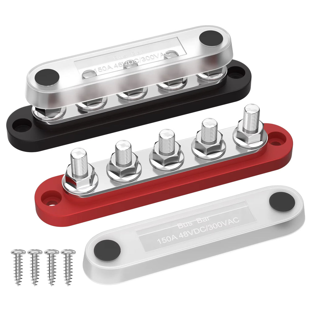 M8 Stud Bus Bar Power Distribution Block with Insulated Cover, Max 250A DC 12V 24V Terminal Block for RV Boat Marine Camper Van