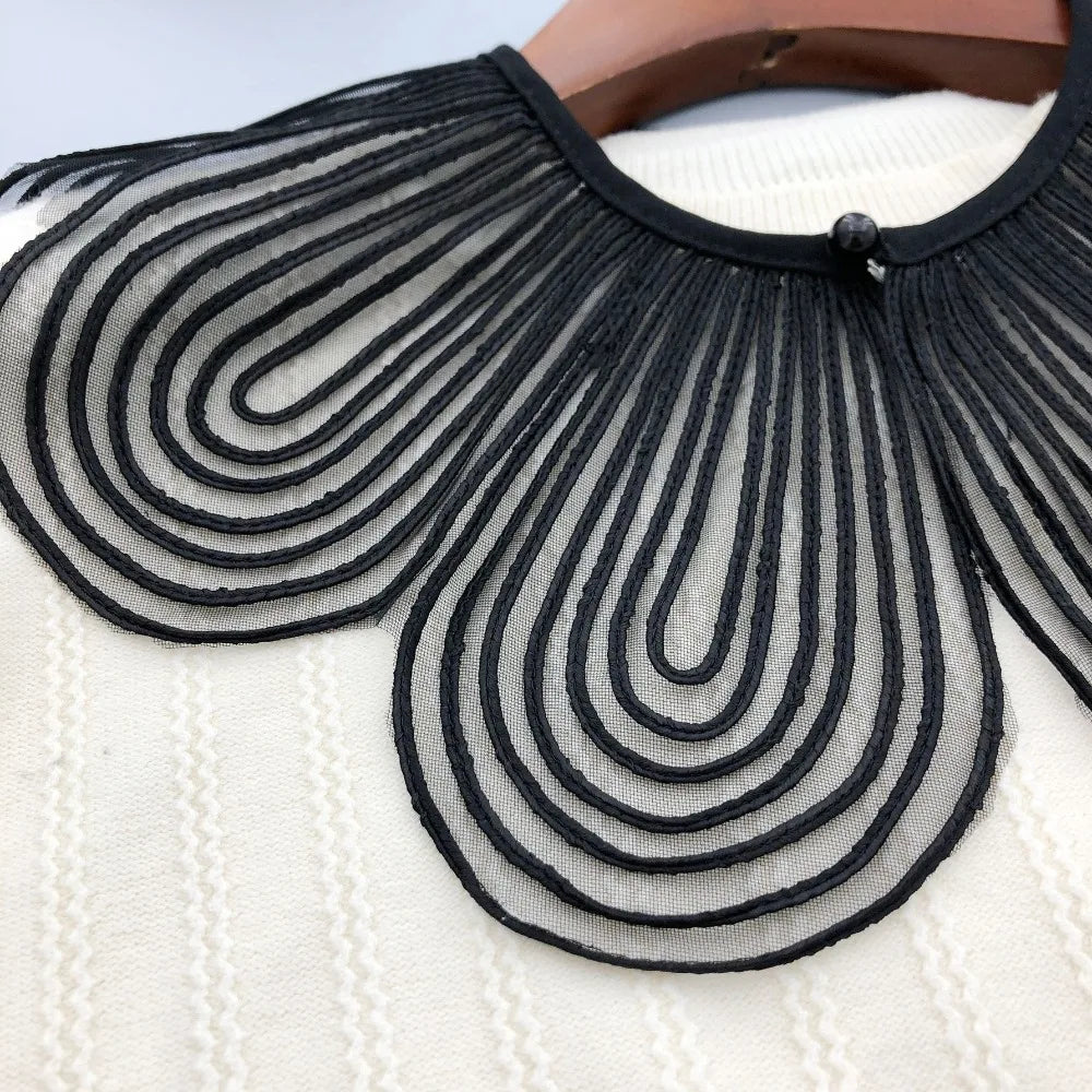 Solid Color Detachable Fake Collar Cloth Decorative Breathable Lace Detachable Collar Pearl Button Shoulder Wraps Ladies