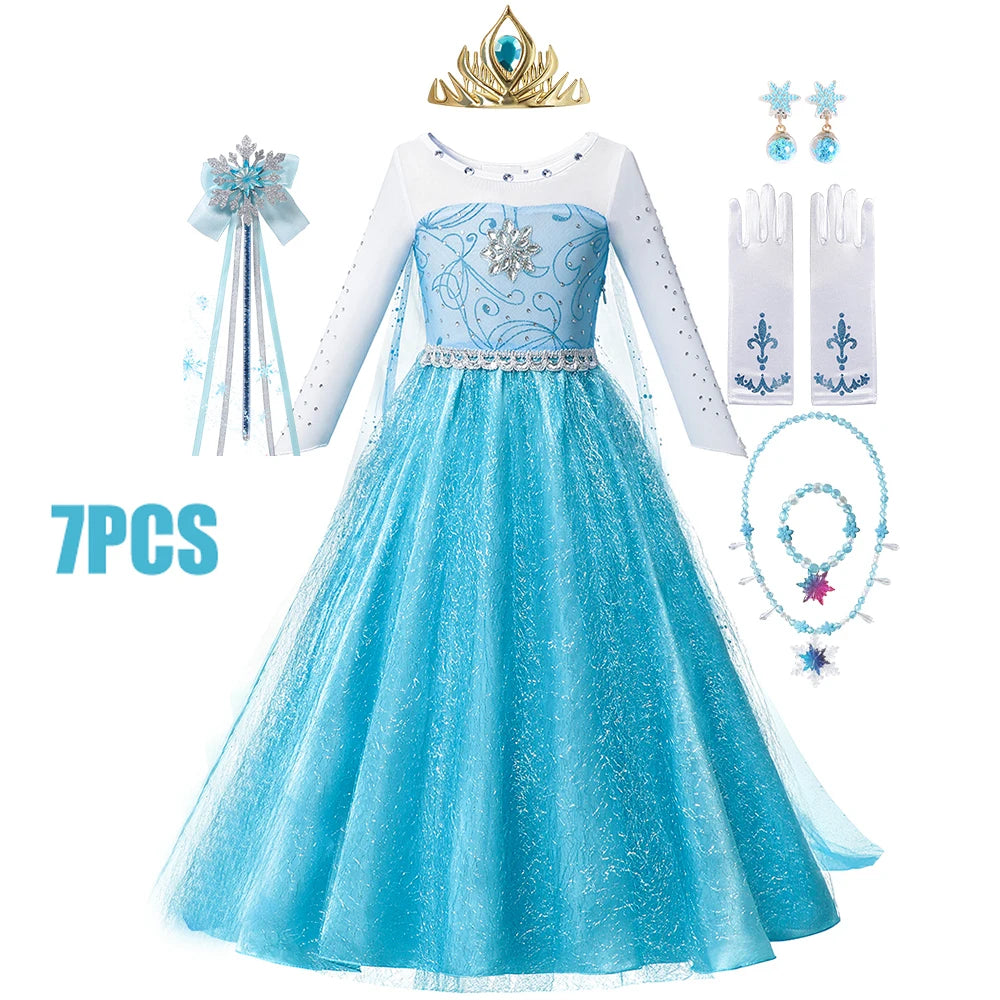 Anna Costume For Kids Girl Fancy Birthday Party Gown Princess Dress Carnival Party Children Clothing Full Printing Vestidos