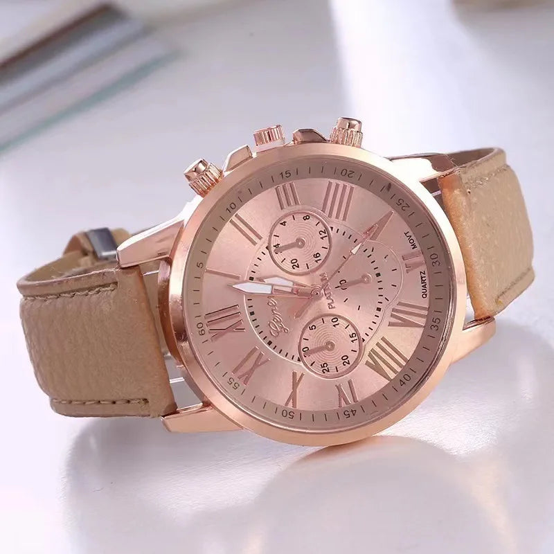 12 piece set of women's fashionable quartz watch - candy colored Roman numerals, casual style, no watch box