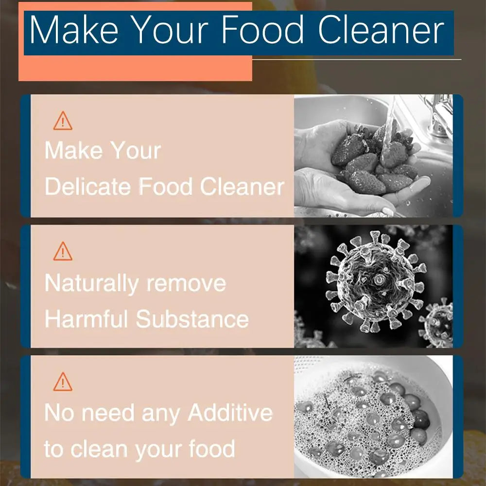 Vegetable and Fruit Cleaning Machine, Fruit and Vegetable Washer, Fruit Cleaner, Fruit Purifier, Waterproof Fruit Cleaning Device Using Oh Ion Purification Technology, 250 Minutes of Working Time and Wireless Charging, for Cl