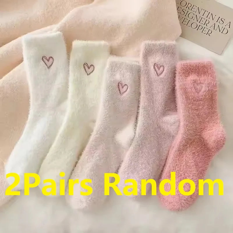 Autumn Winter Fleece Bow-Tie Plush Socks Woman Cute Sweet Mid-Calf Socks Thickened Warm Home Sleep Short Socks for Girls