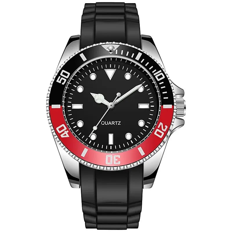 40mm Quartz Analog Watch with Quartz Movement No Logo Rotating Bezel Rubber Strap Unisex Wristwatch