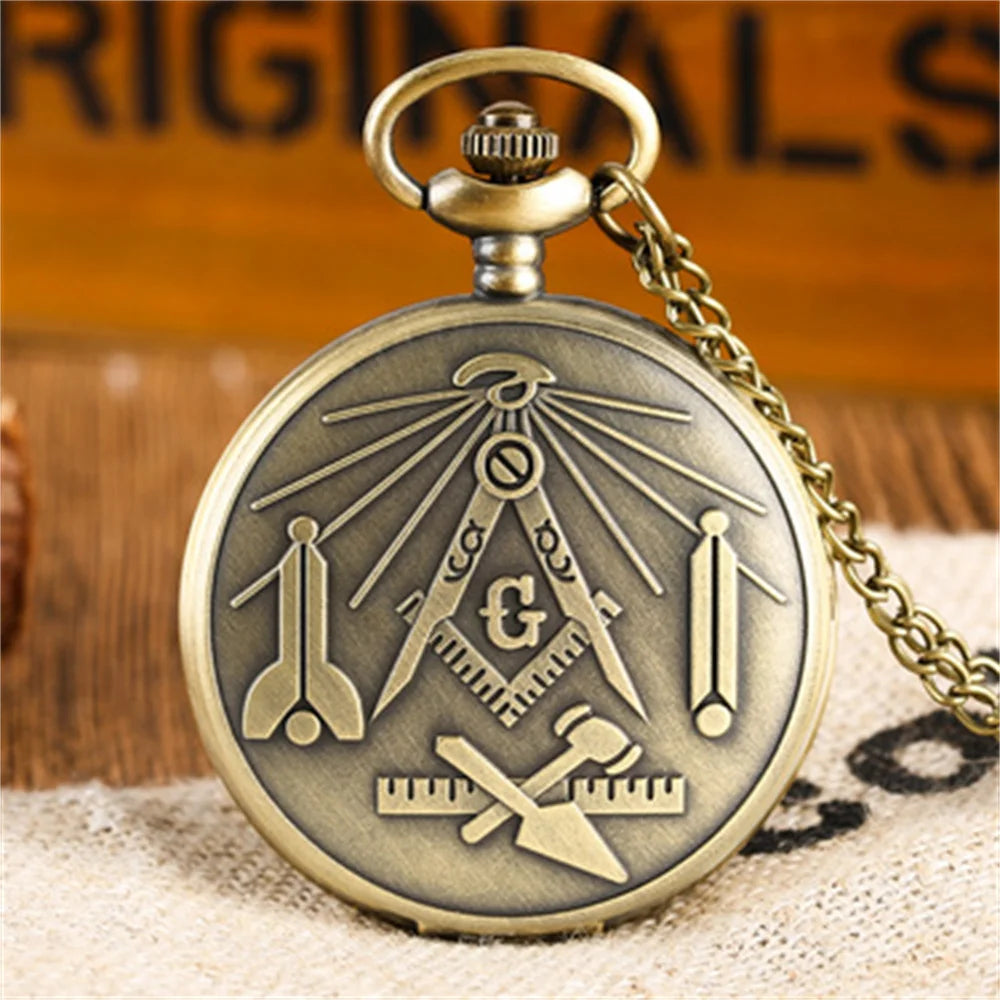 Bronze Masonic Vintage Necklace Pendant Quartz Clamshell Arabic Digital Pocket Watch The Best Gift