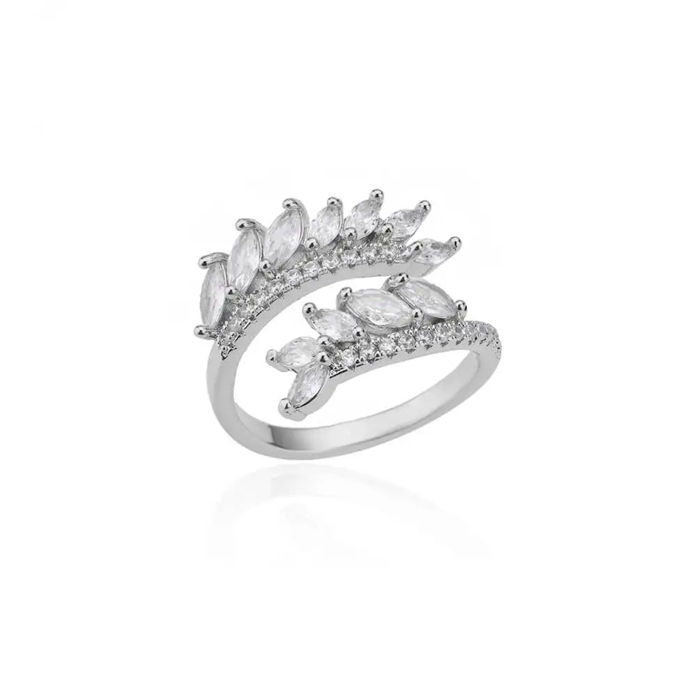 Luxury Zircon Double Layer Leaf Rings For Women Gold Color Stainless Steel Ring Boho Couple Jewelry Accesorios anillos mujer