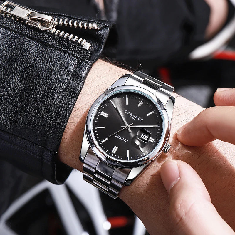 CHRONOS Top Brand Luxury Man Wristwatch Waterproof Luminous Date Men Watches Stainless Steel Quartz Men's Watch Male reloj