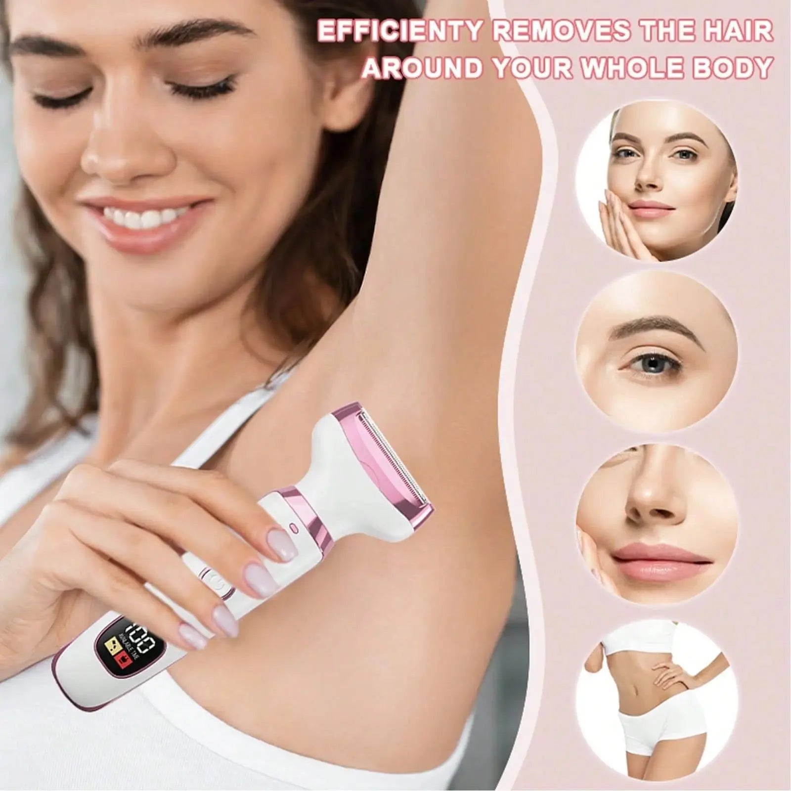 New 5-in-1 Rechargeable Electric Lady Shaver - LED Display Leg & Underarm Trimmer, Stainless Steel Wet&Dry Hair Remover for Wome