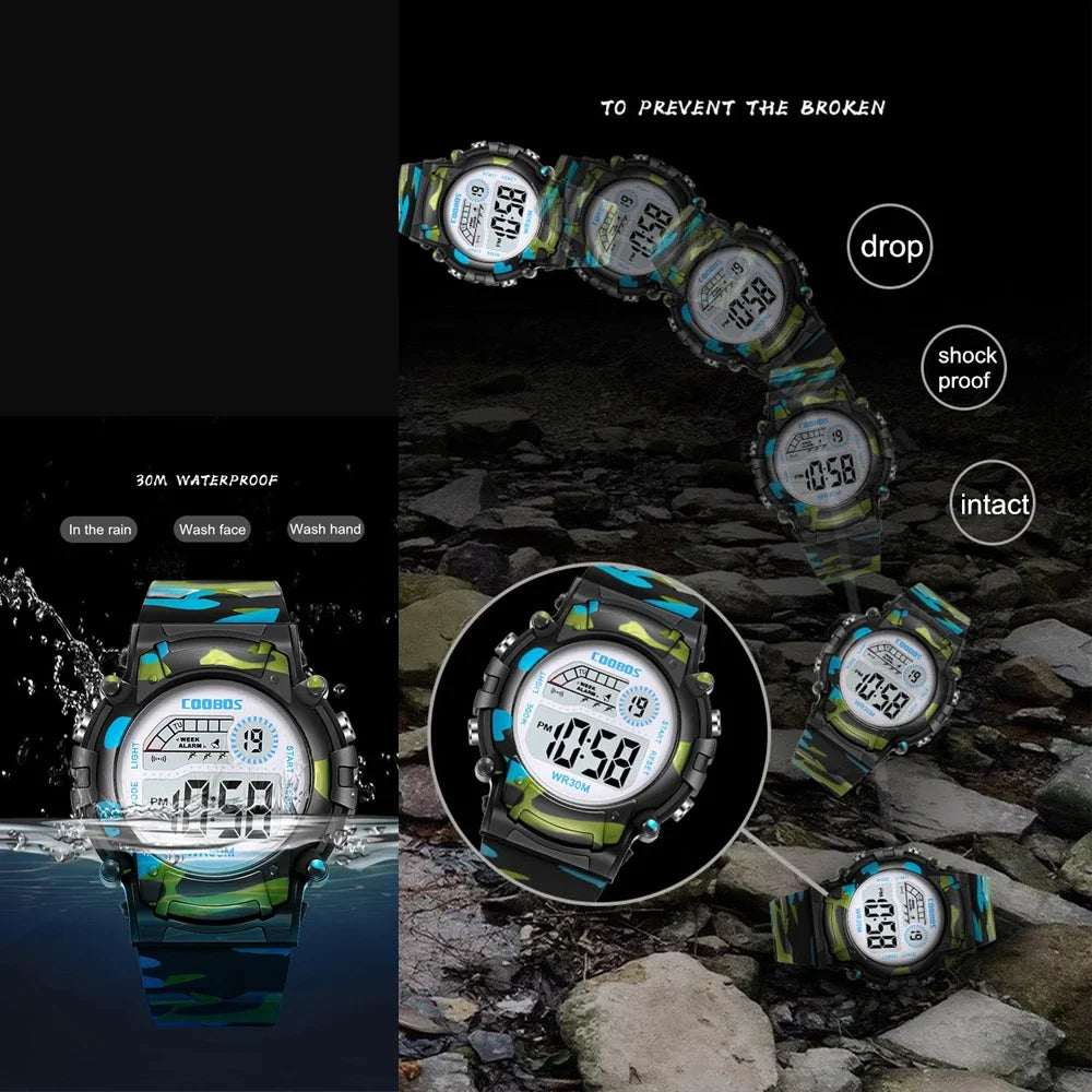 Sport Digital Watch for Kids Waterproof Luminous Children's Electronic LED Watch Fashion Multi-function Week Display Kids Watch