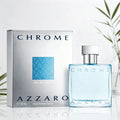 Azzaro Chrome EDT 100ML Perfume For Men Crisp Fresh Aquatic Citrus Marine Woody Aroma Long Lasting Minimalist Clear Light Blue Square Bottle Complete Silver Woven Pattern Box Dating Summer Travel Present