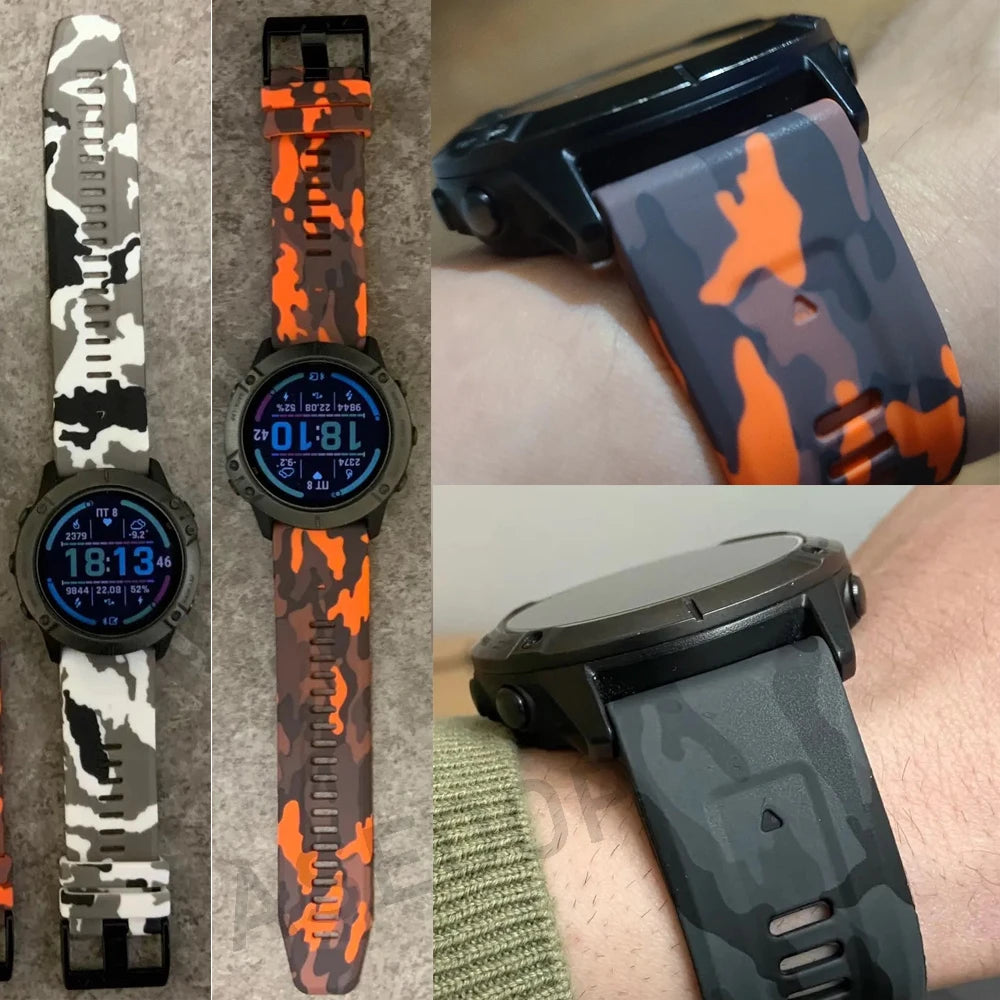 Sports Silicone Camouflage Strap For Garmin Fenix 7 7X Pro Solar Band Epix Pro (Gen 2) 47/51mm 6X Pro Bracelet 22/26mm Watchband