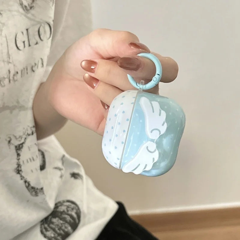 Blue Dots Wings Pattern Earphone IMD Cover Case with Hook for Airpods Series, 1, 2, 3, 4,Pro, Pro2, Shockproof