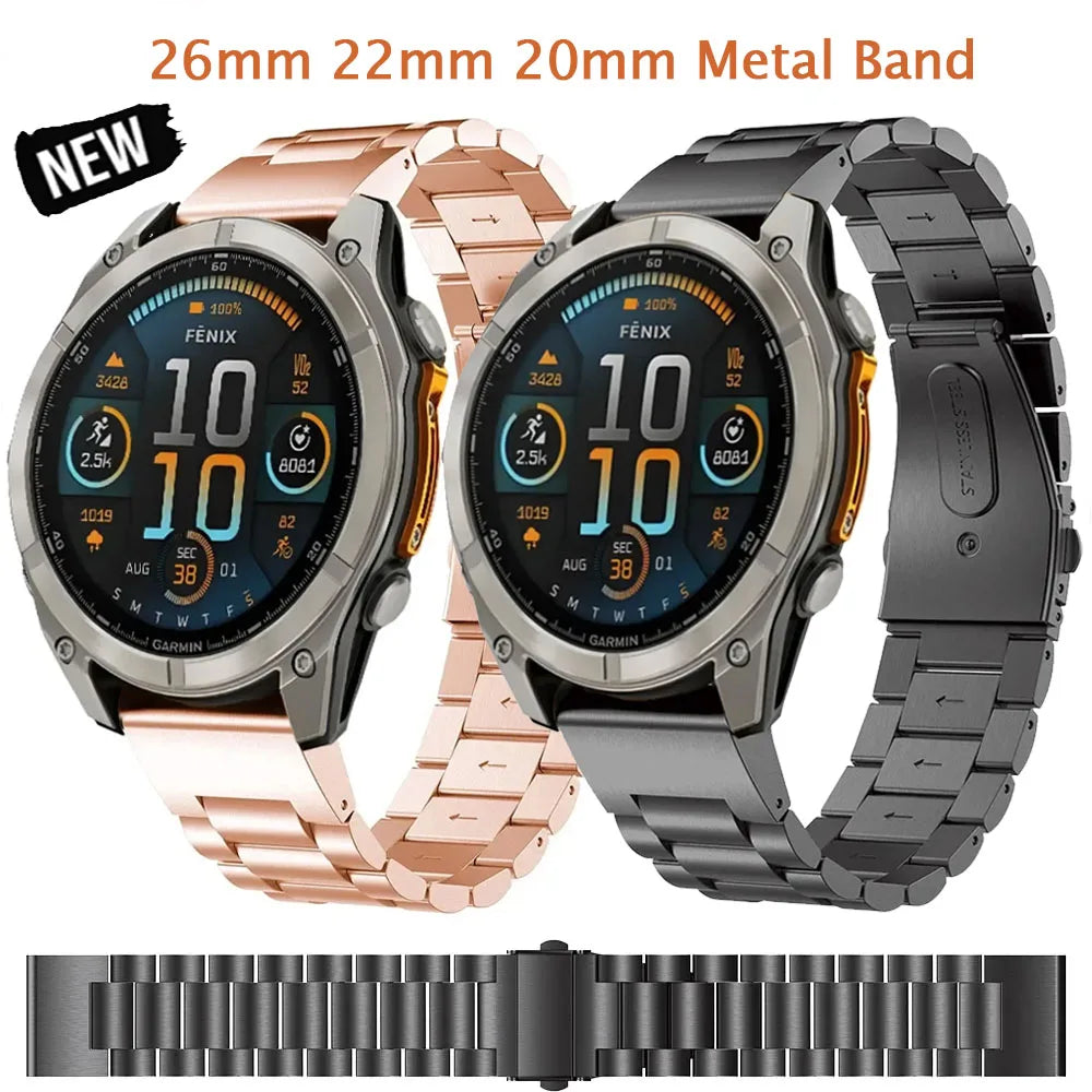 Quick Fit 26mm 22mm 20mm Metal Strap For Garmin Tactix 8 Fenix 8/E 7X 6X Stainless Steel Bracelet Enduro 3 Forerunner 965 Band