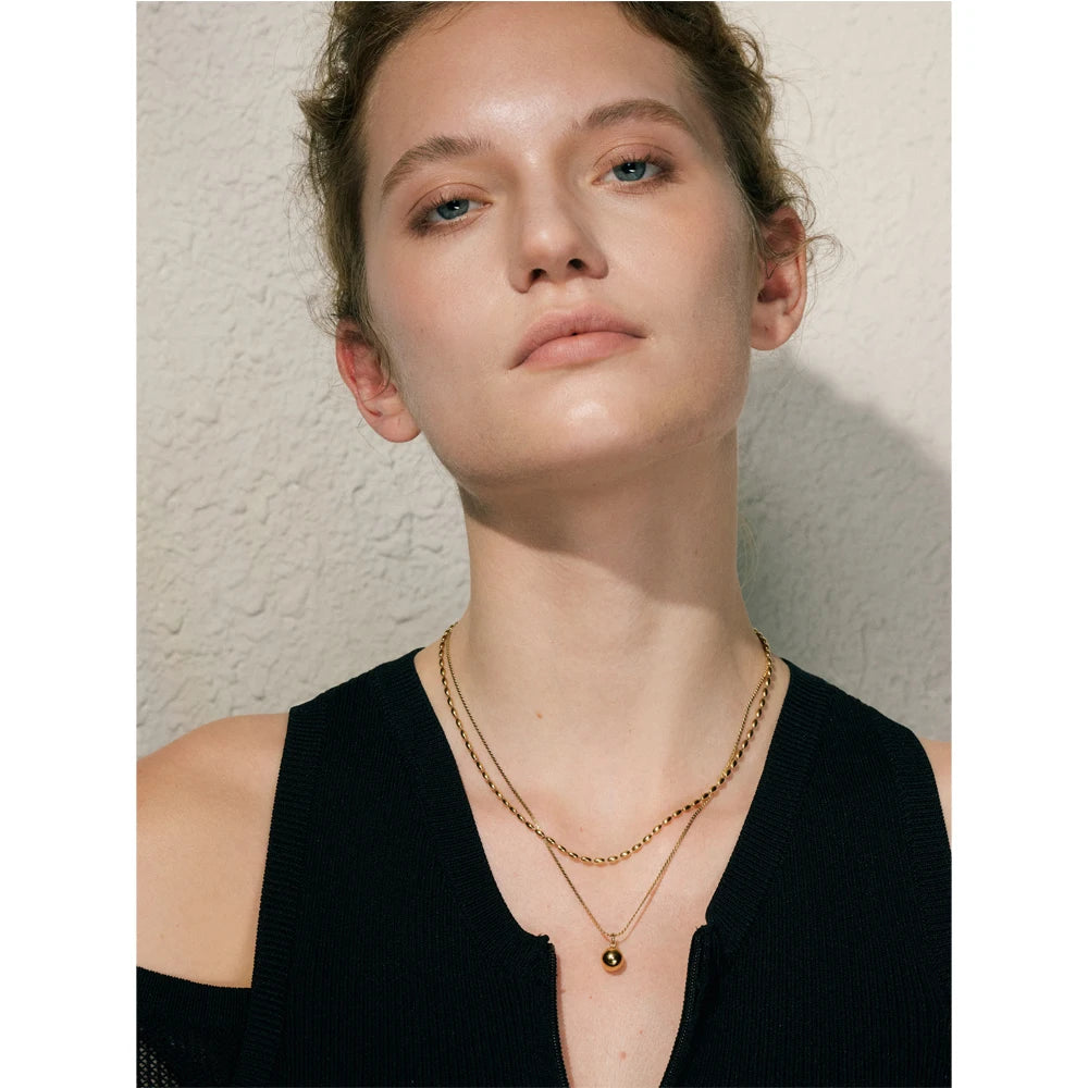 Yhpup Popular Stainless Steel Double Layer Chain Overlay Necklace Drop Beads Daily Arrivals Jewelry Water Resistant