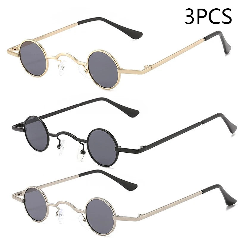 Vintage Rock Punk Man Sunglasses Classic Small Round Sunglasses Women Wide Bridge Metal Frame Black Lens Driving Eyewear