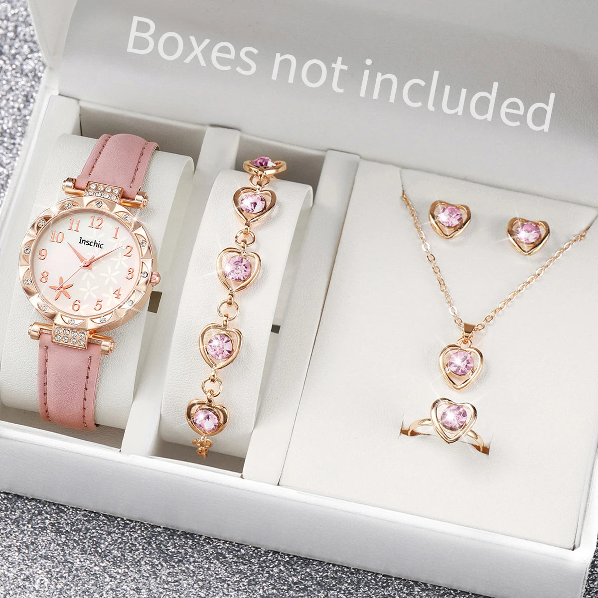 5/6PCS Fashion Rhinestone Women Watches Casual Leather Band Quartz Watch for Women Clock Jewelry Set Reloj Mujer（Without Box）