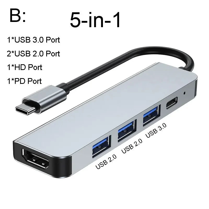 USB 3.0 Hub For Laptop Adapter PC Computer PD Charge Dock Station RJ45 HDMI-compatible TF/SD Card Notebook Type-C Splitter