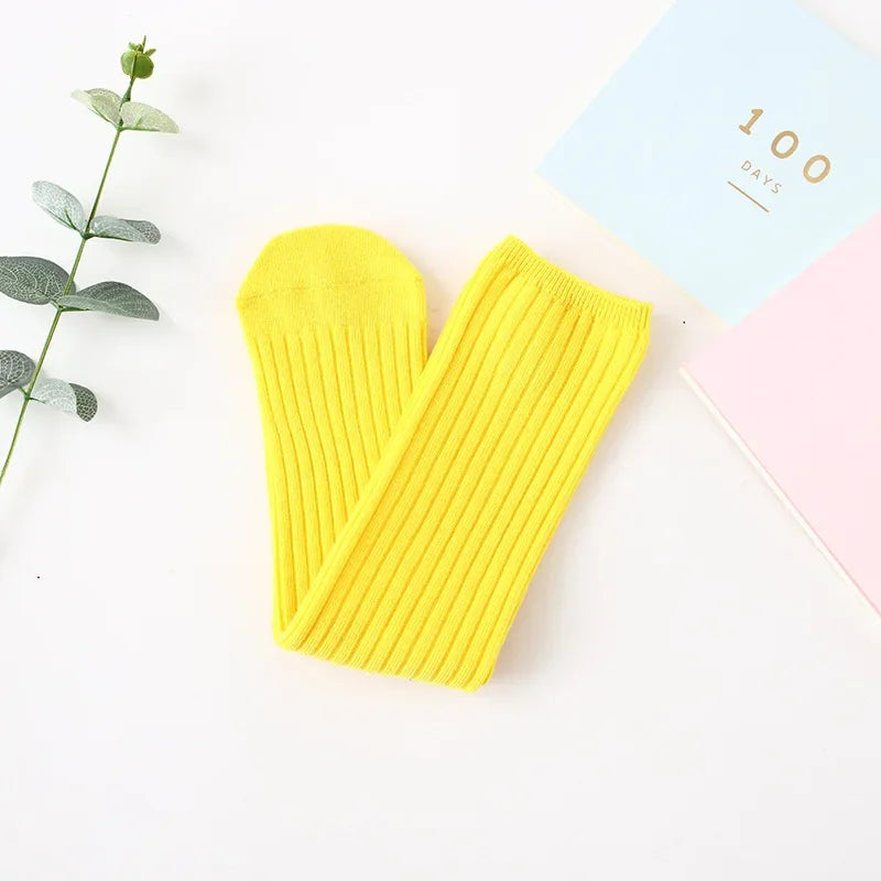 Children's High Knee Socks Kids Baby Cotton Candy Color Stockings Long Leg Warmers Cute Socks for Girl 3-12Y Children Clothes