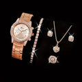 Newest 5 PCS Set Gold Watch Women Luxury Ring Necklace Earrings Rhinestone Fashion Wristwatch Female Casual Watches Bracelet Set