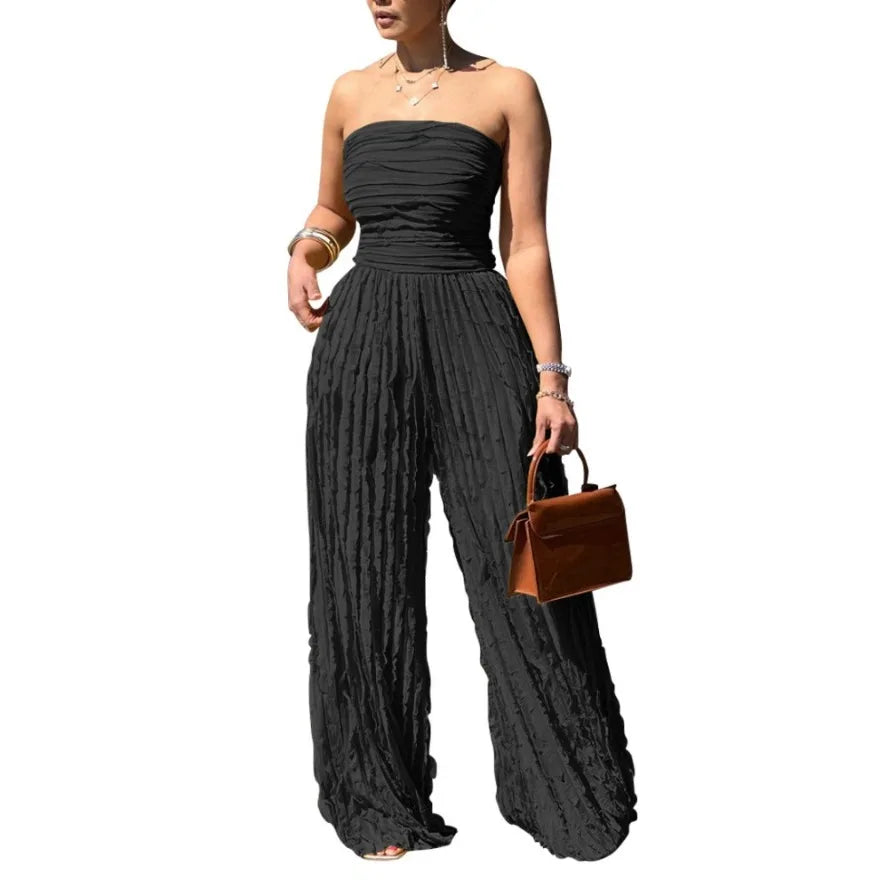 Strapless Sleeveless Wide Leg Jumpsuit Elegance Highlights the Collarbone Strapless Design Long Rompers High Waisted Jumpsuits