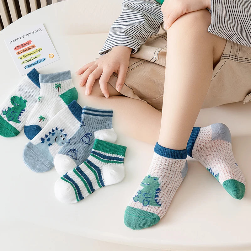 Children's summer thin style mesh baby socks, lightweight and breathable, boys' and girls' socks, cartoon style mid-calf socks