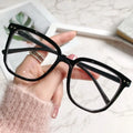 Unisex Glossy Black Square Anti Blue Light Glasses, Metal Rivet Decor PC Frame Clear Lens Computer Eyewear, Face Slimming Optical Spectacle Eyeglasses for Office Student Daily