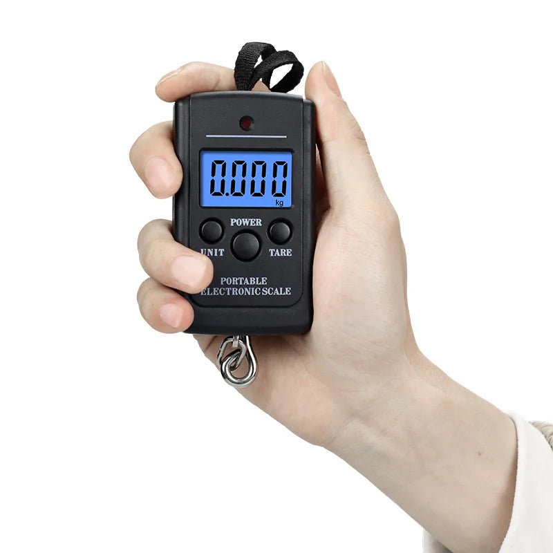 50kg/10g Portable LCD Electronic Hand Scale Travel Hanging Scale with100cm Long Retractable Measuring Tape Weigh Fish Vegetables