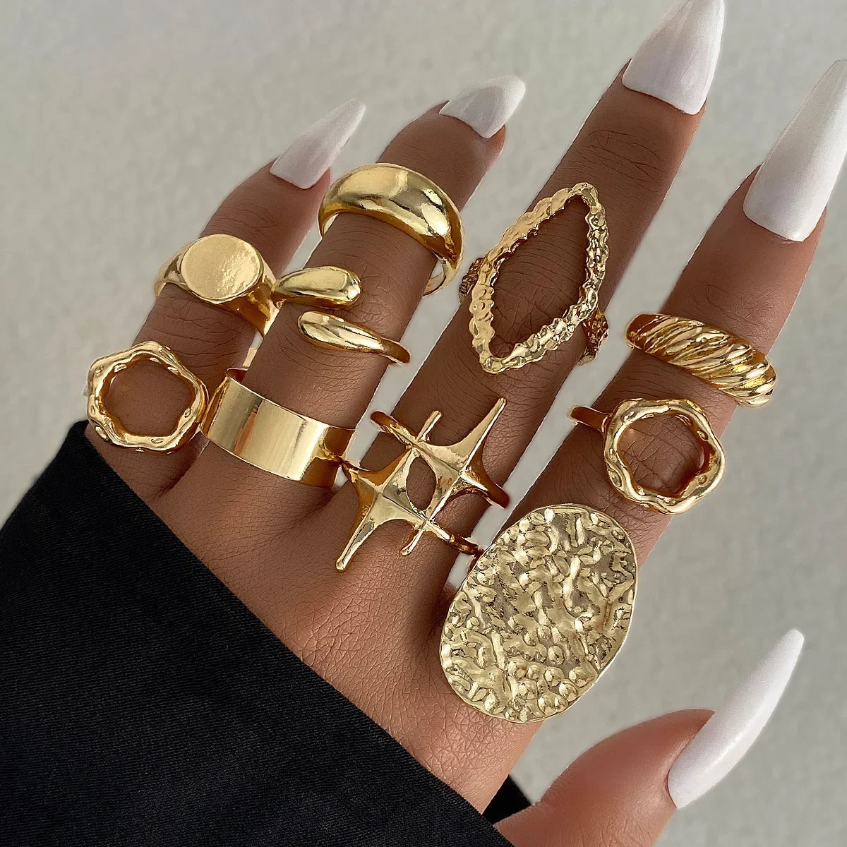 15Pcs/Set Stainless Steel Irregular Lines Water Drop Rings for Women Men Exaggerated Punk Retro Boho Fashion Jewelry Gifts