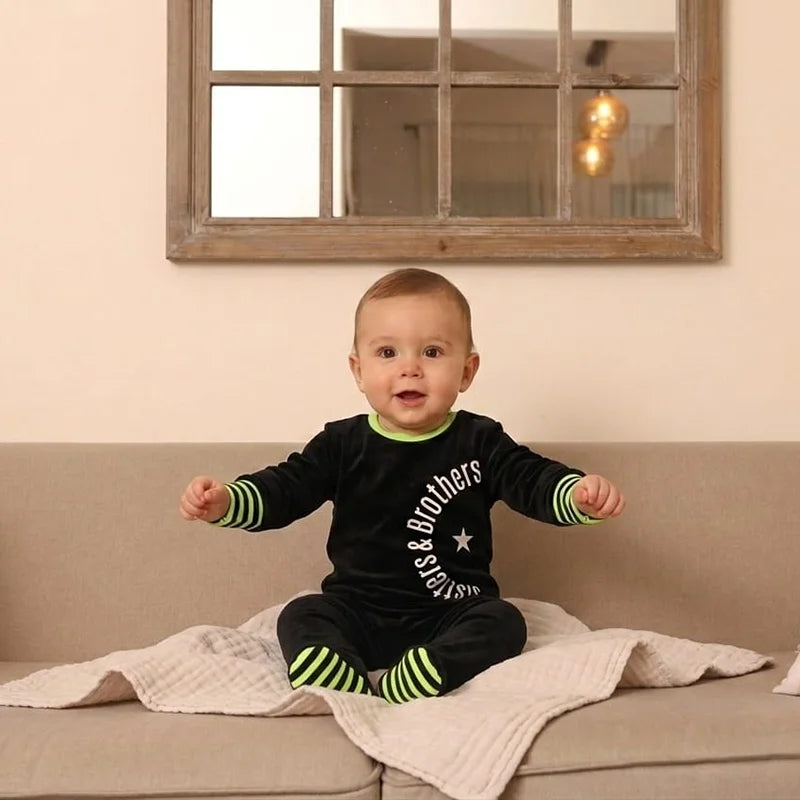 Children's Matching Clothes Set Siblings Black Velour Letters Print Boy And Girl Autumn Winter Comfortable Clothing