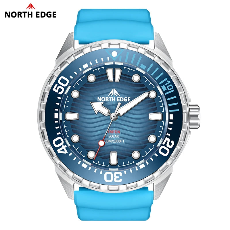 NORTH EDGE TRITON-TI Titanium Stainless Solar-Powered Diving Watch Luxury Quartz Watches For Men 300M Waterproof 180+ Day Power