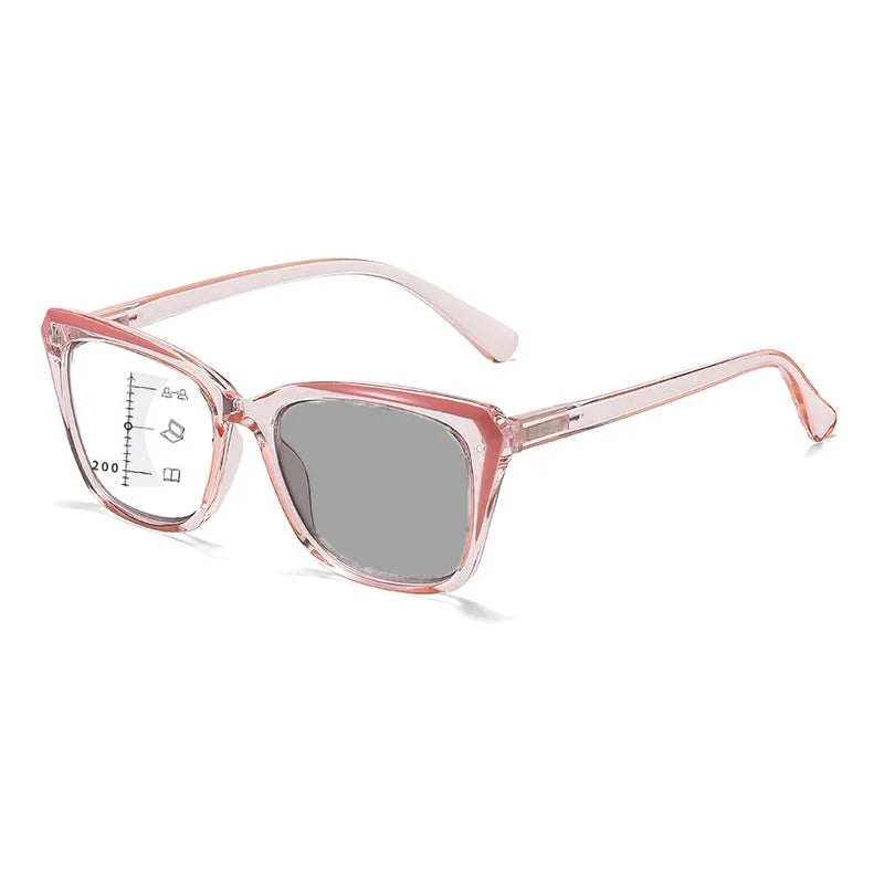 Transparent Frame Photochromic Multifocal Reading Glasses for Women Men Fashion Progressive Anti Blue Light Presbyopia Glasses