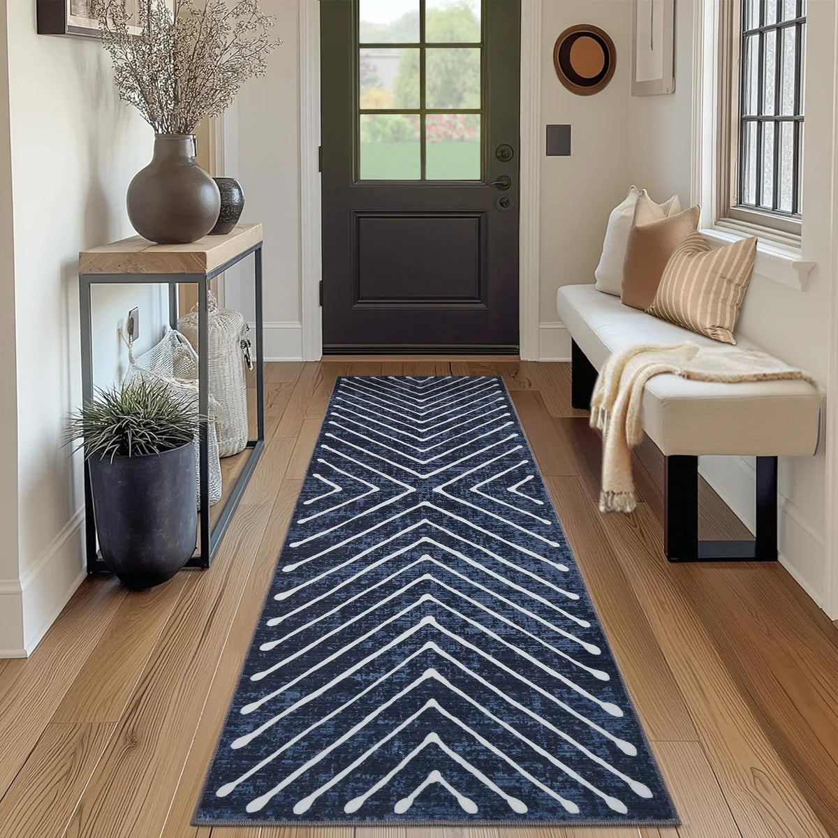 Washable Area Rug – Modern Geometric & Striped Low Pile Soft Carpet, Non-Slip & Mark Resistant for Living Room, Bedroom, Hallway, Dining, Playroom – 2x6FT