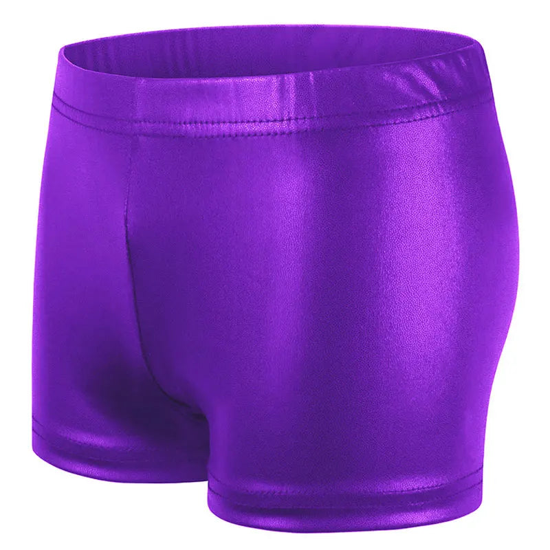 Dance Shorts for Girls Kids Bronzing Metallic Pants Elastic Children Glossy Gymnastic Dancewear Blank Solid Sports Shiny Glitter