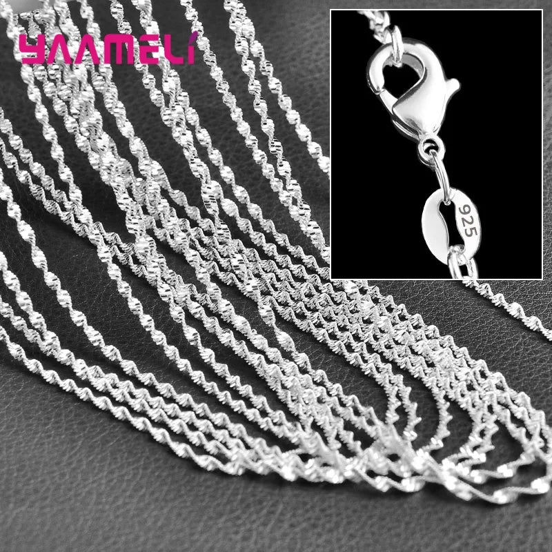5PCS Solid 925 Sterling Silver Stamp Jewelry Chains Necklace with Lobster Clasps fit Men Women Pendant 18 Designs 16-30 Inch
