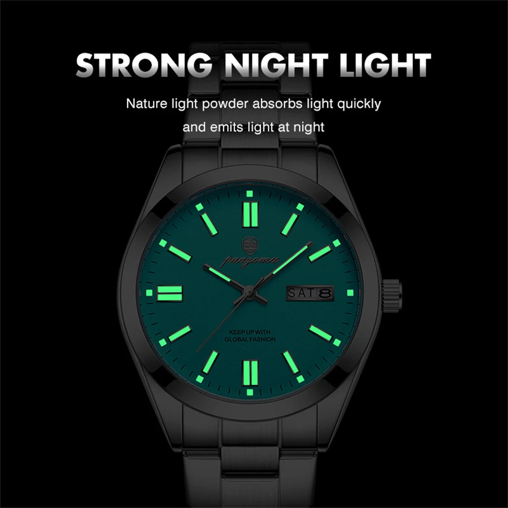 PAAZOMU Men's Analog Quartz Watch with Day Date Stainless Steel Band Waterproof Fashion Wristwatch for Men