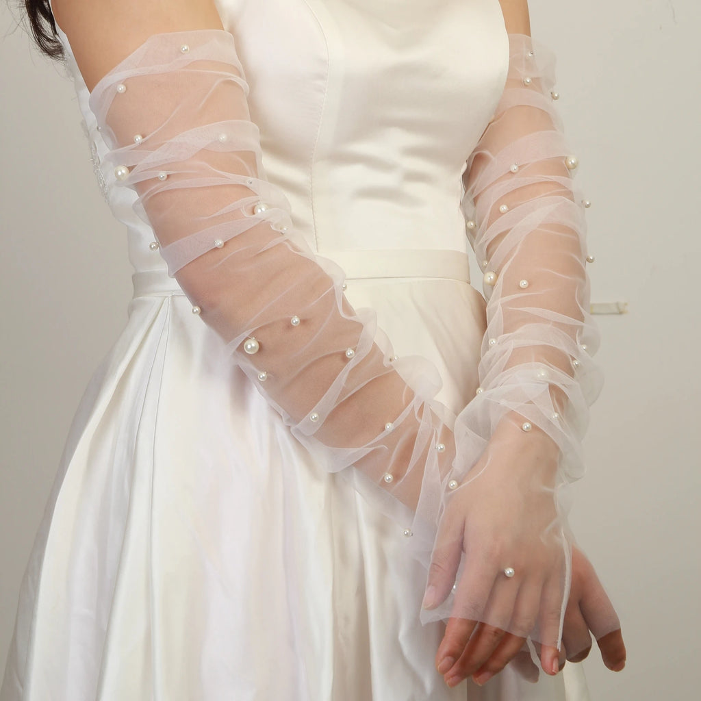 20A Wedding Dress Sleeves Attachment Accessory Women's Arm Sleeves Bridal Gloves Removable Bolero Soft Tulle Accessories Black