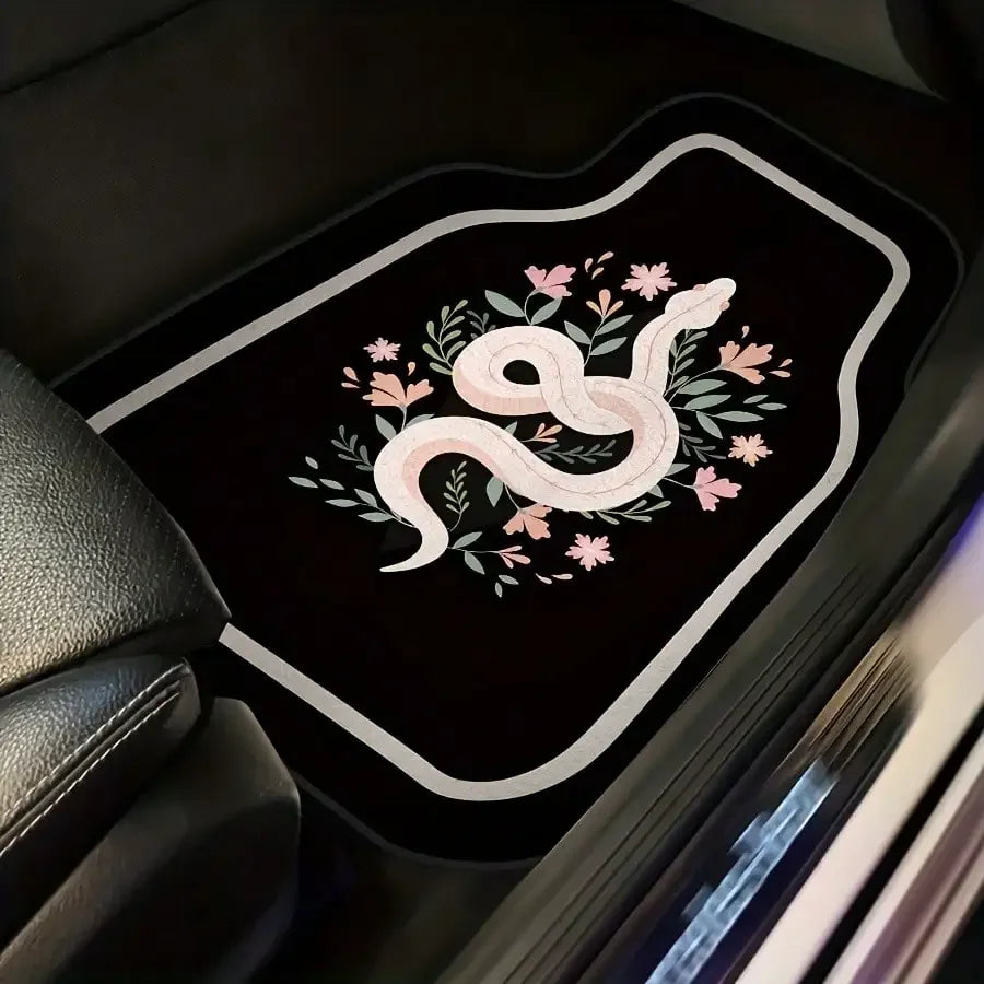4-Piece Universal Car Mat Set , Decorative Car Mat for Pet-Friendly Families - Animal Snake Pattern, Black, Universal Size