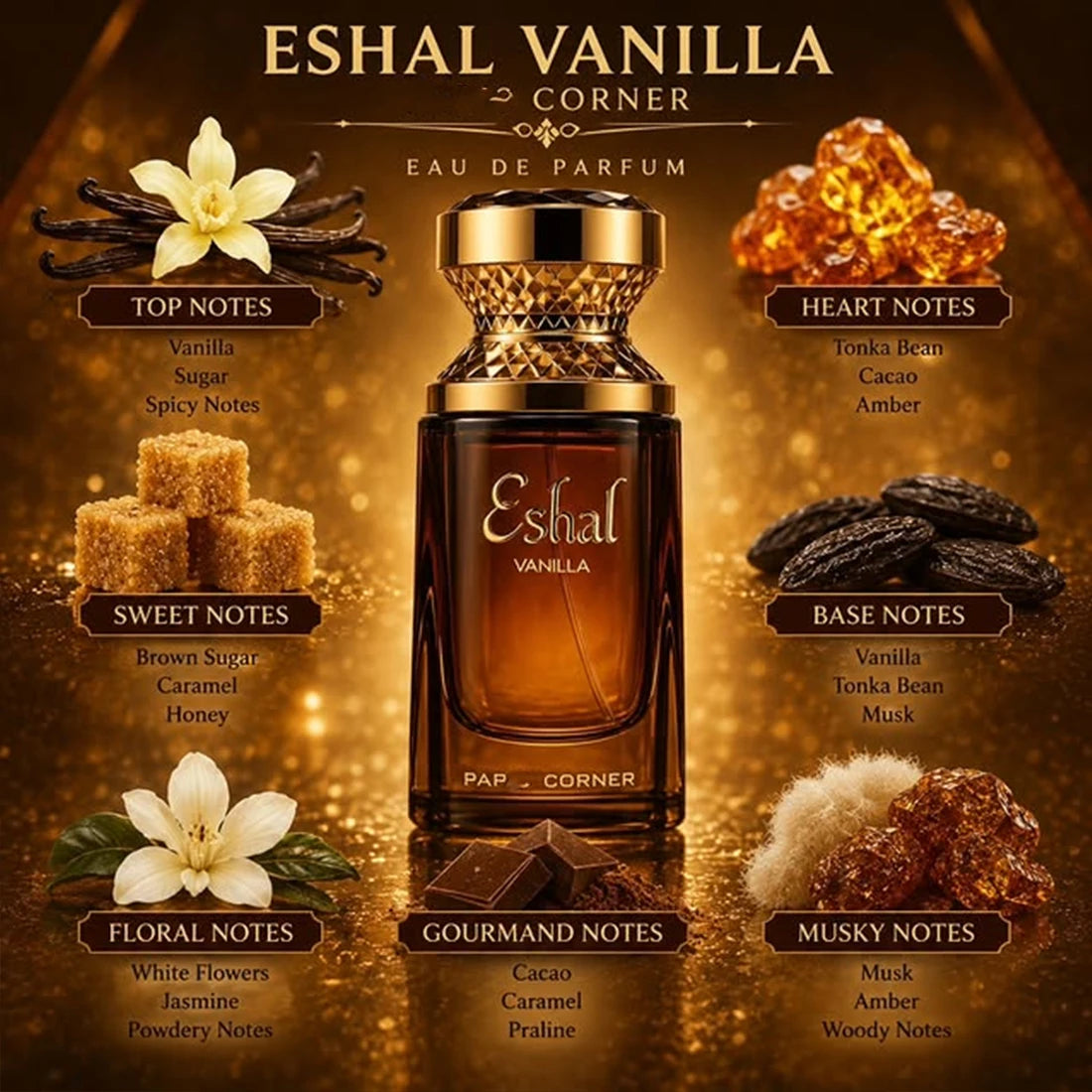 Eshal Vanilla EDP 3.4 Fl Oz Perfume for Women Sweet Sensual Long-Lasting Fragrance Indulge in Sugar High Quality