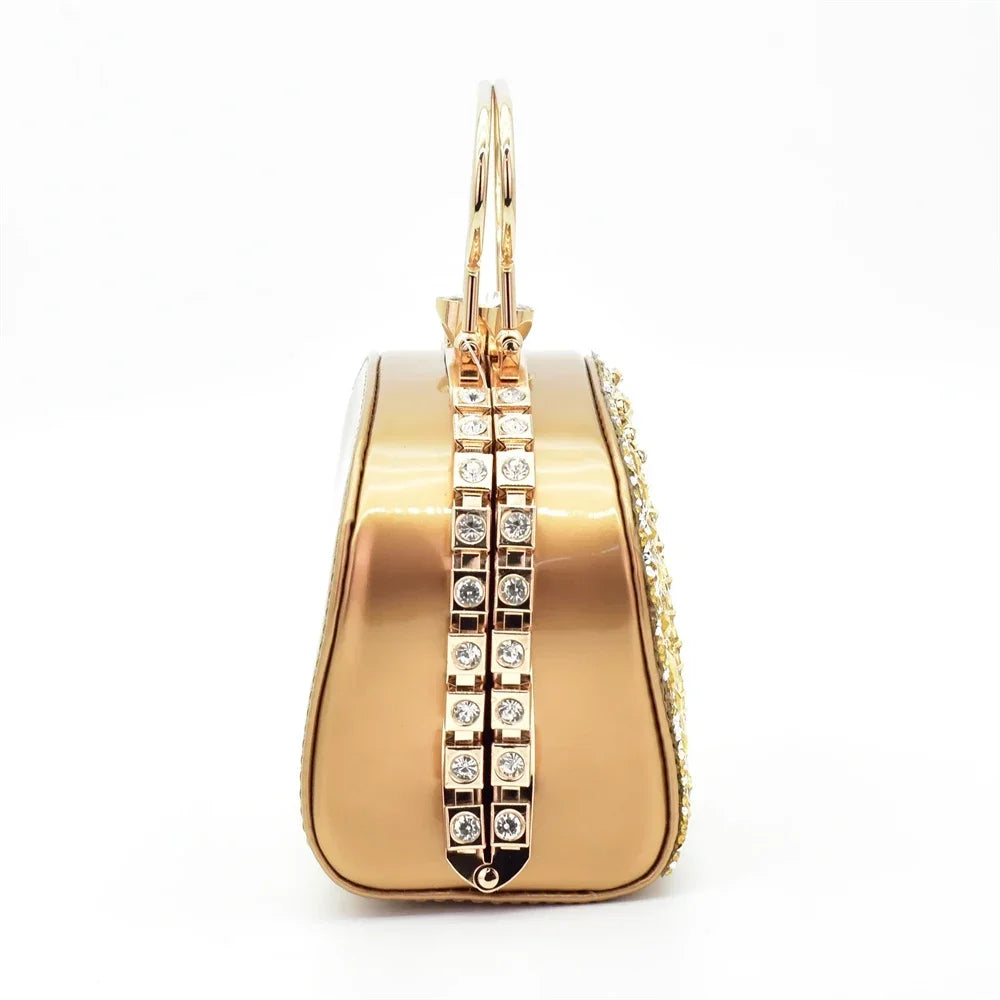 Italian Shoes and Bags Matching Set with Rhinestone Nigerian Women Shoes and Bag Set with Appliques Full Crystal for Dress
