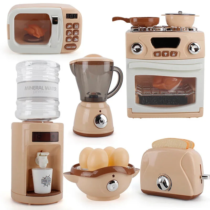 Simulation Electric Kitchen Toys Appliances Pop-up Toaster Microwave Oven Washer Dryer Mixer Blender Set Coffee Maker for Kids