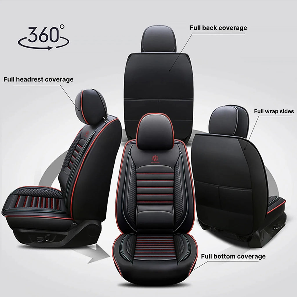 Universal Leather Car Seat Covers for SUVs  Sedans Trucks Breathable Elegant Easy-Clean Comfortable Fit Airbag Port Waterproof