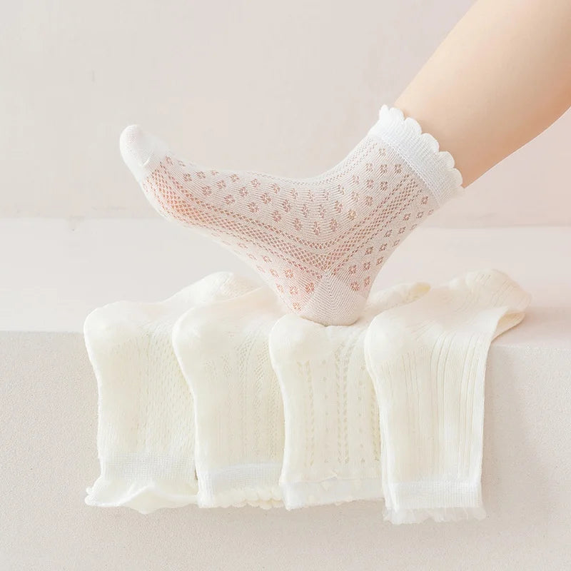 5Pairs/set Children Mesh Socks For 2-12Years Girls Summer Thin Breathable Kids Socks Sweet Fashion White Princess Lace Sock New