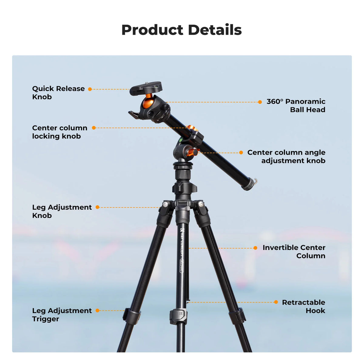 K&F CONCEPT Camera Tripod Rotatable 76.7 inch Multi-Angle Center Column Lightweight Travel DSLR 8kg/17.6lbs Load BallHead Tripod