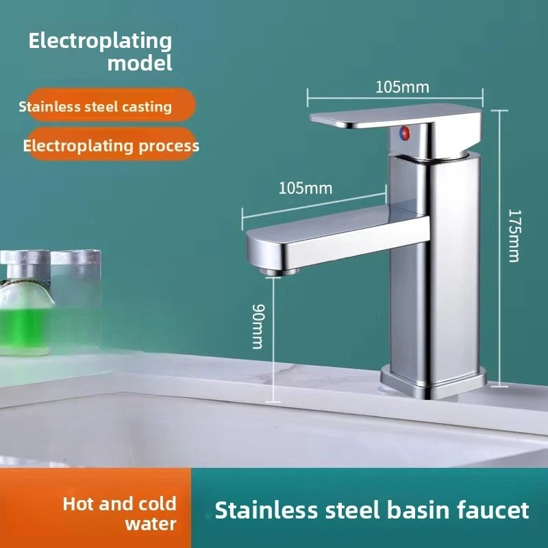 Stainless Steel Bathroom Basin Faucet Deck Mounted Hot and Cold Water Tap Dual-use Household Bathroom Kitchen Mixer Faucets
