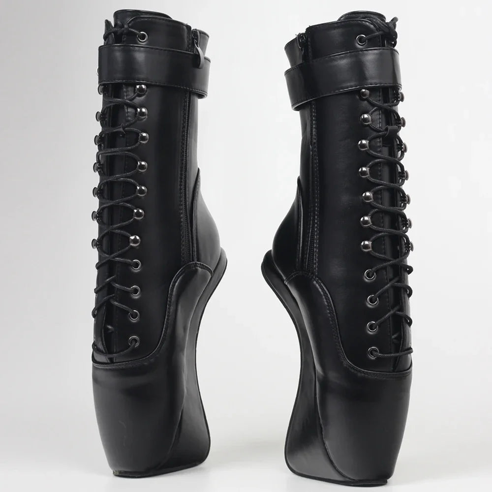 18CM/7" High Heel Hoof Sole Heelless Strange Style Boots Women Sexy Fetish Ballet Pointe Lockable Ankle Boots