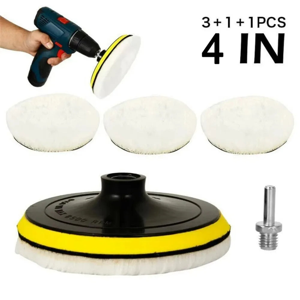 KKJOY 5PCS 4-Inch Flocking Sanding Discs Hook And Loop Buffing Pads Wool Polishing Wheels for Electric Drill And Grinder Tools