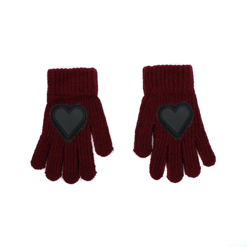 Winter Cotton Knitted Beanies Leather Heart Outdoor Hat Children Hats Personality Table hats girl hat boy hat