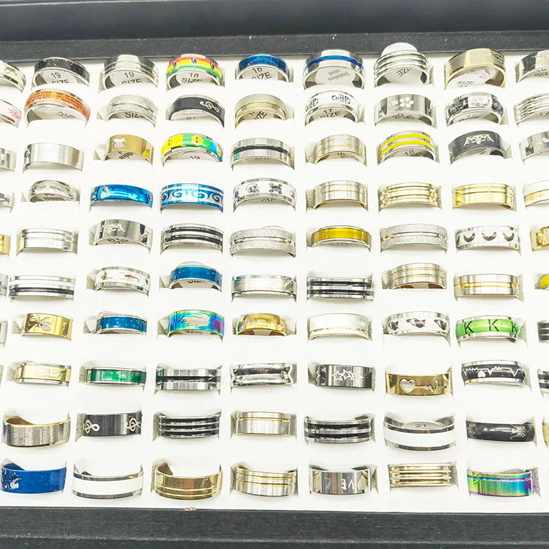 20pcs/Lot New Fashion Mix Style Stainless Steel Finger Rings for Women Men Hot Rock Wide Personality Party Bar Joint Ring Boy